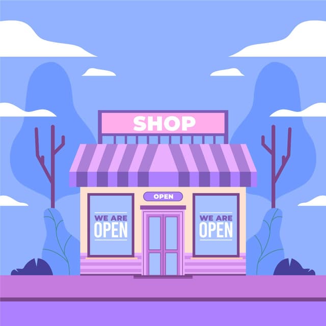חנות ששם החנות שלה היא חנות כתוב אנחנו פתוחים ויש רקע בצבע כחול